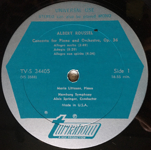 Albert Roussel / Maurice Ravel, Maria Littauer, Hamburger Symphoniker ● Alois Springer : Piano Concerto, Op. 36 / Piano Concerto In G Major (LP)