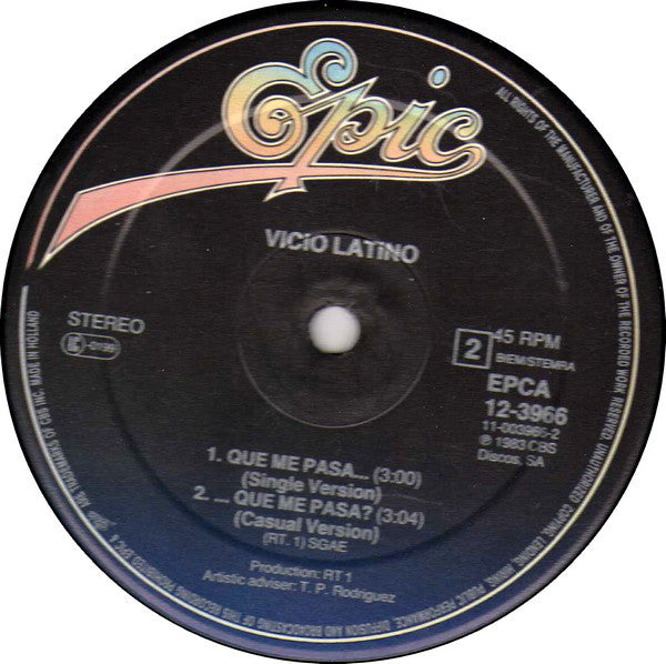 Vicio Latino : ¿Qué Me Pasa, Qué Me Pasa? (12", Maxi)