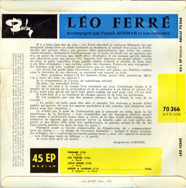 Léo Ferré : Paname (7", EP)