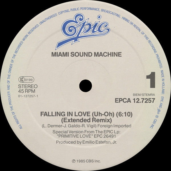 Miami Sound Machine : Falling In Love (Uh-Oh) (Extended Remix) (12", Maxi)