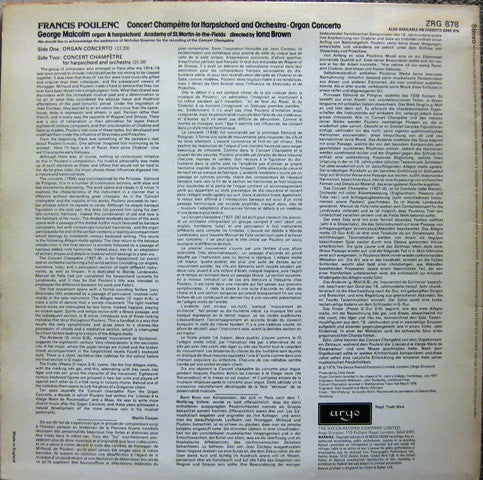 Francis Poulenc, George Malcolm ∙ The Academy Of St. Martin-in-the-Fields Directed By Iona Brown : Concert Champêtre For Harpsichord And Orchestra ∙ Organ Concerto (LP)