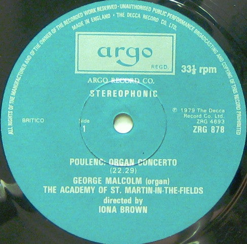 Francis Poulenc, George Malcolm ∙ The Academy Of St. Martin-in-the-Fields Directed By Iona Brown : Concert Champêtre For Harpsichord And Orchestra ∙ Organ Concerto (LP)
