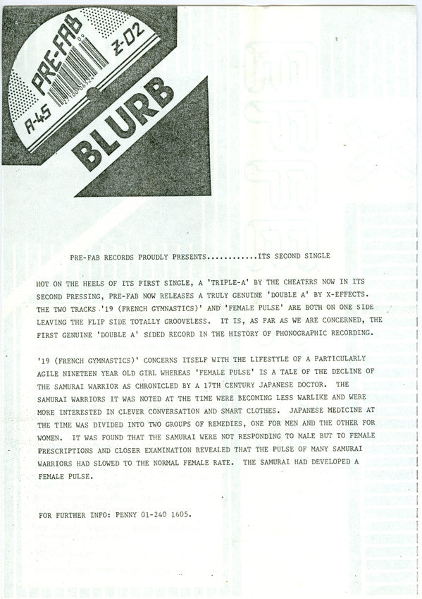 X-Effects : 19 (French Gymnastics) / Female Pulse (7", S/Sided)