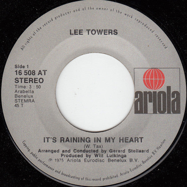 Lee Towers : It's Raining In My Heart  (7", Single)