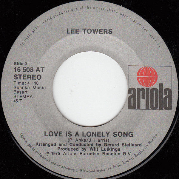 Lee Towers : It's Raining In My Heart  (7", Single)