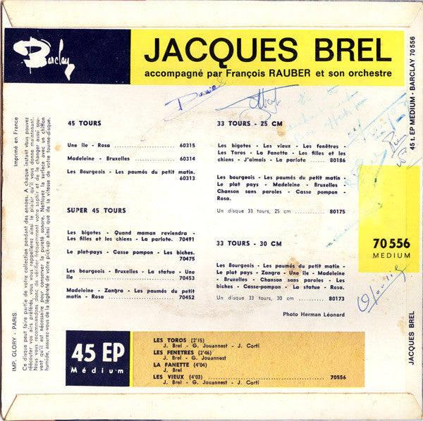 Jacques Brel : Les Toros (7", EP)