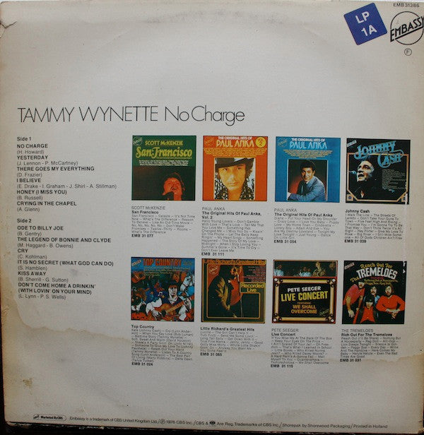 Tammy Wynette : No Charge (LP, Album, Comp)