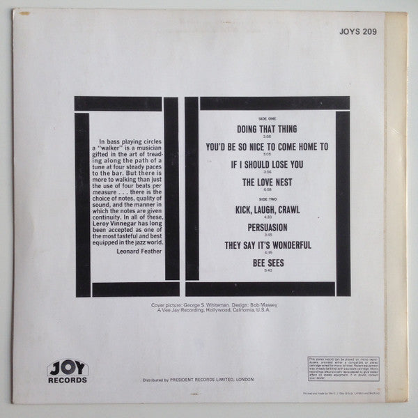 Leroy Vinnegar : Jazz's Great Walker (LP, RE)