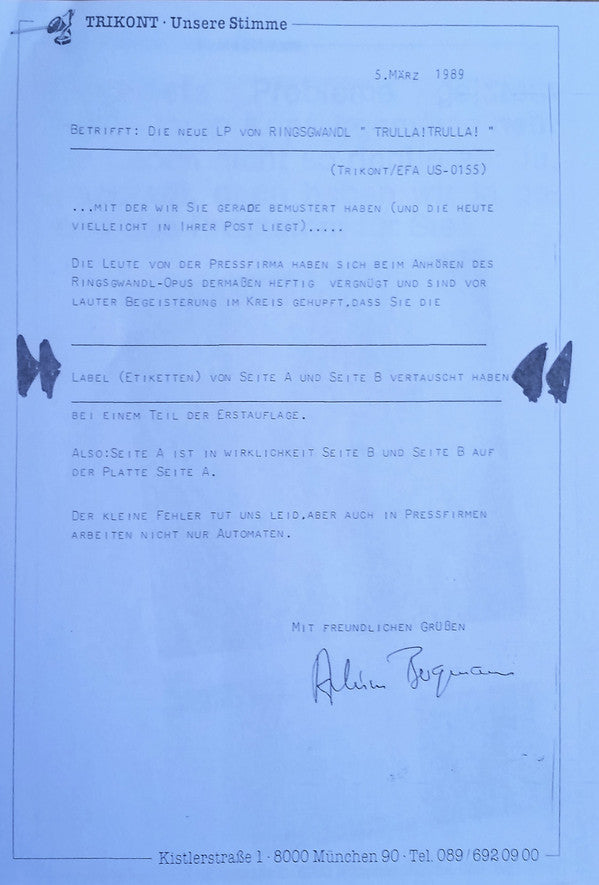 Ringsgwandl : Trulla! Trulla! (LP, Album)