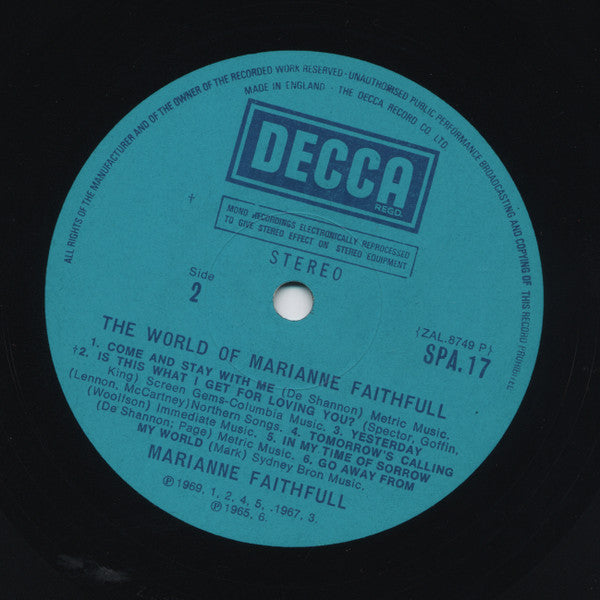 Marianne Faithfull : The World Of Marianne Faithfull (LP, Comp)