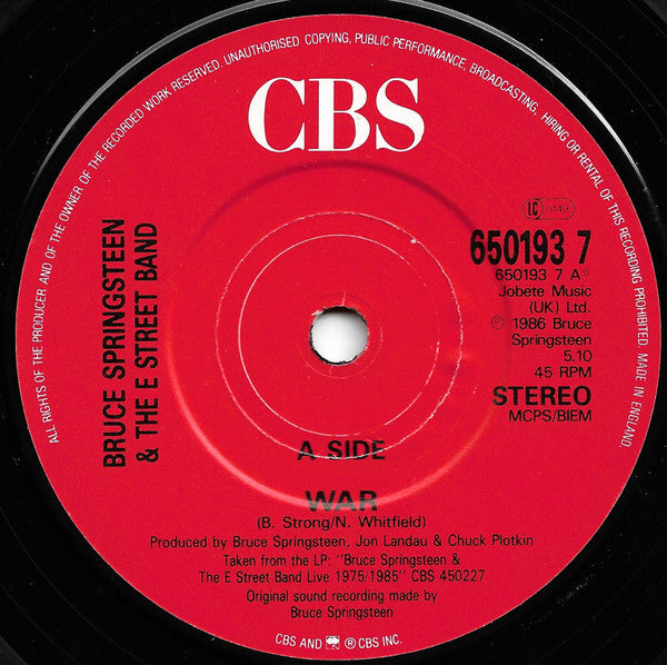 Bruce Springsteen & The E Street Band* : War (7", Single)