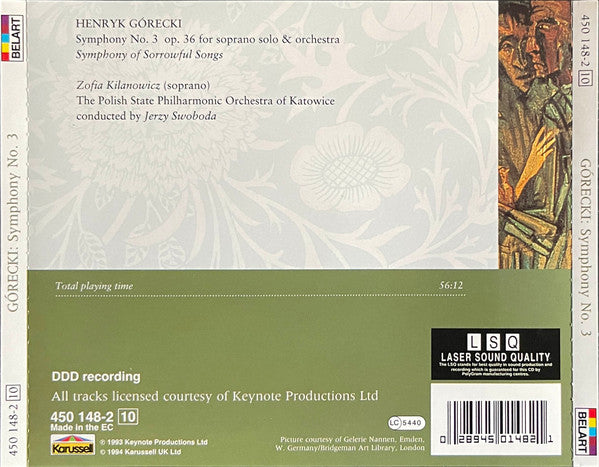 Gorecki* Featuring Zofia Kilanowicz, Polish State Philharmonic Orchestra Of Katowice* Conducted By Jerzy Swoboda : Symphony No.3, 'Symphony Of Sorrowful Songs' Op. 36 for Soprano & Orchestra (CD, Album)