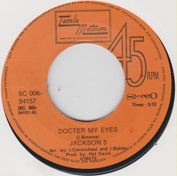 The Jackson 5 : Doctor My Eyes (7", Single)
