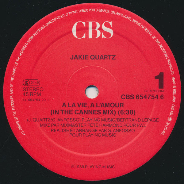 Jakie Quartz : À La Vie, À L'Amour (12", Maxi)