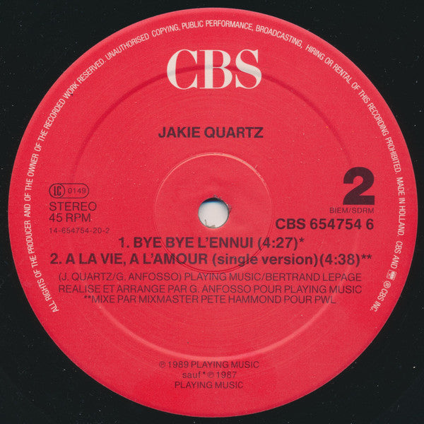Jakie Quartz : À La Vie, À L'Amour (12", Maxi)