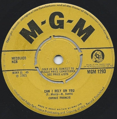 Connie Francis : Jealous Heart / Can I Rely On You (7", Single)