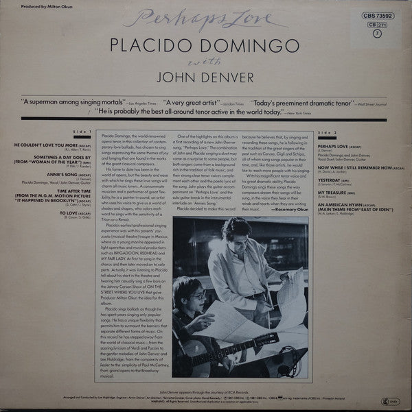 Placido Domingo With John Denver : Perhaps Love (LP)