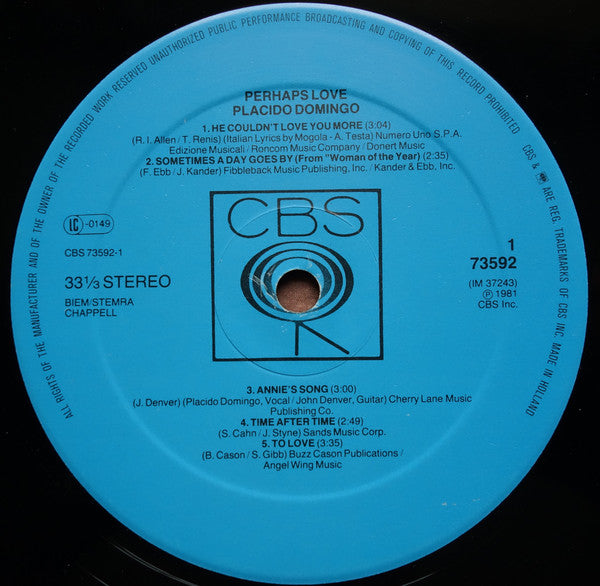 Placido Domingo With John Denver : Perhaps Love (LP)