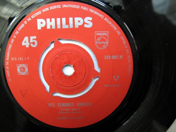 Johnny Hallyday : Tes Tendres Années / Les Bras En Croix (7", Single, Mono)