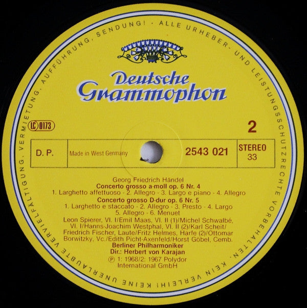 Berliner Philharmoniker - Herbert von Karajan : Karajan-Edition 100 Meisterwerke - Händel: Concerti Grossi Op. 6 Nr. 3, 4, 5 & 6 (LP, Comp)