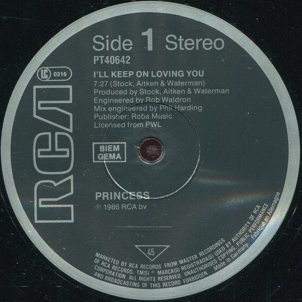 Princess : I'll Keep On Loving You (12", Maxi)