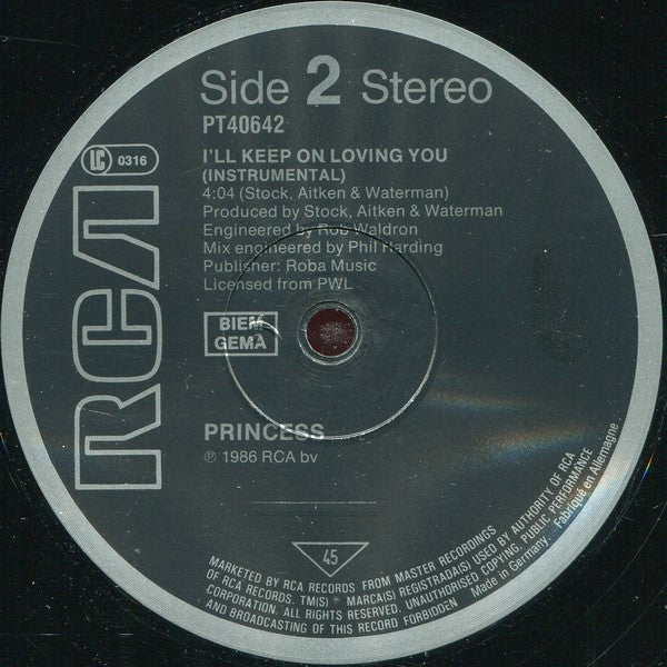 Princess : I'll Keep On Loving You (12", Maxi)
