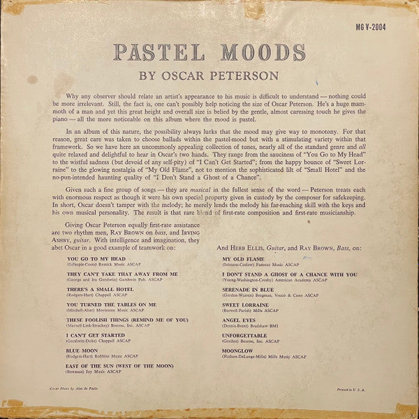 Oscar Peterson : Pastel Moods (LP, Album, Mono)