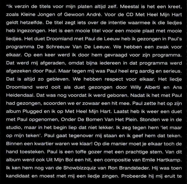 André Hazes : Met Heel Mijn Hart (CD, Album, RE)