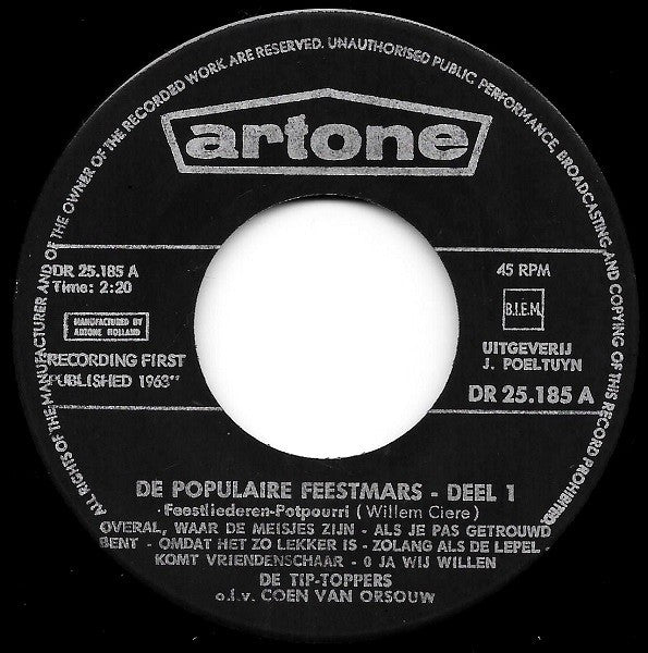 De Tip-Toppers : De Populaire Feestmars (7")