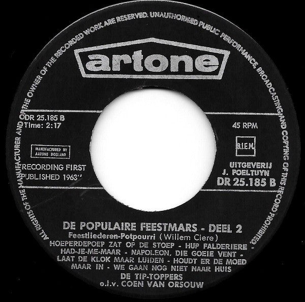 De Tip-Toppers : De Populaire Feestmars (7")