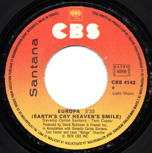 Santana : Europa (Earth's Cry Heaven's Smile) (7", Single)