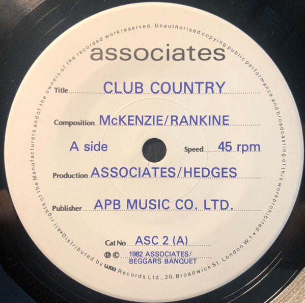 The Associates : Club Country (7", Single)