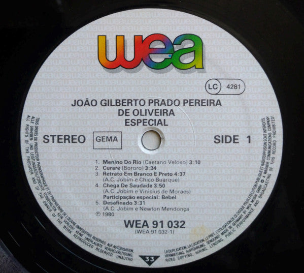 João Gilberto : João Gilberto Prado Pereira De Oliveira / Especial (LP, Album)