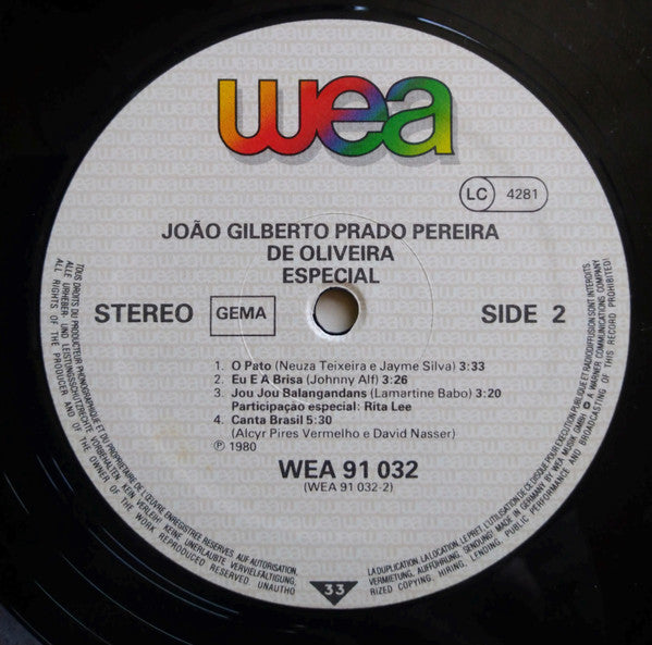 João Gilberto : João Gilberto Prado Pereira De Oliveira / Especial (LP, Album)