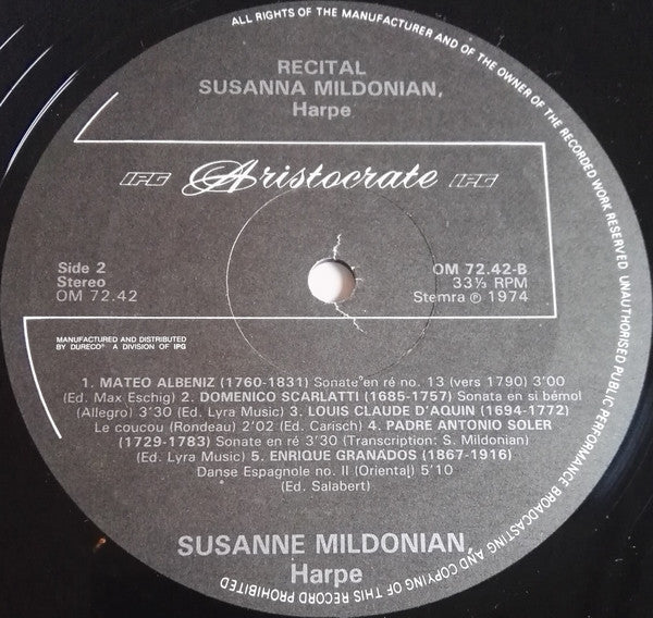 Susanna Mildonian : Trois Siecles De Harpe En Europe (LP, Album, Comp, Quad, Gat)