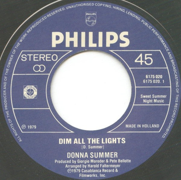 Donna Summer : Dim All The Lights (7", Single)