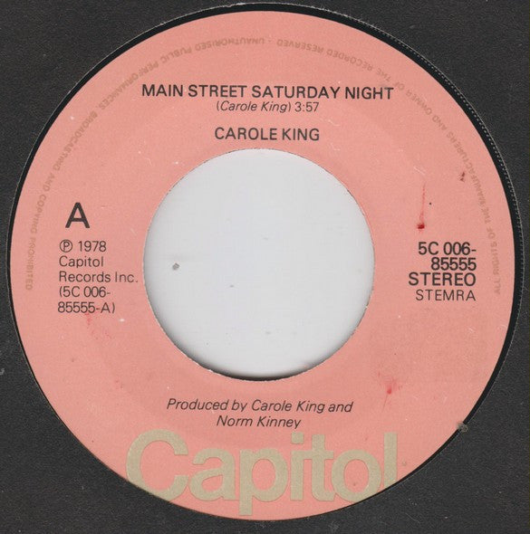 Carole King : Main Street Saturday Night (7", Single)