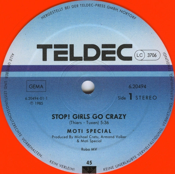 Moti Special : Stop! Girls Go Crazy (12", Maxi, Ora)