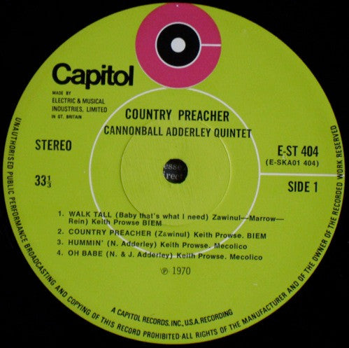 The Cannonball Adderley Quintet : Country Preacher (LP)