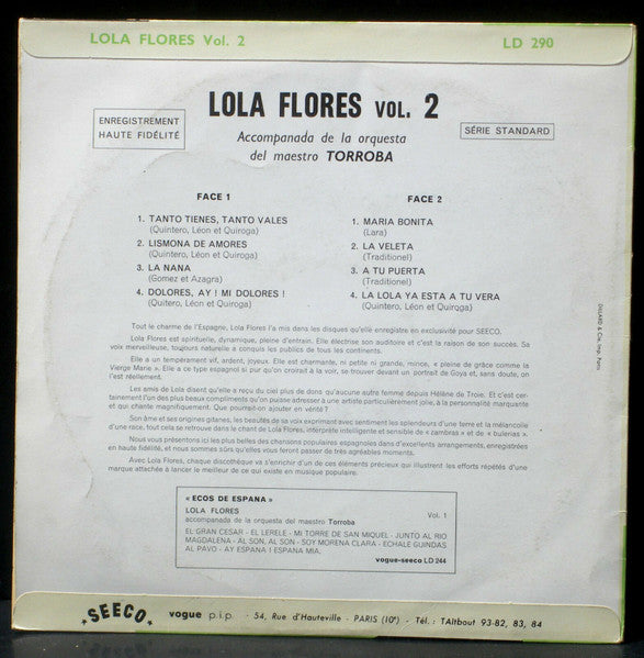 Lola Flores : Lola Flores Vol.2 (10", Album, Comp)
