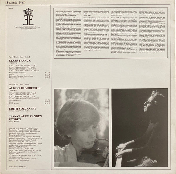 Albert Huybrechts, César Franck, Edith Volckaert, Jean-Claude Vanden Eynden : Sonatas For Violin And Piano (LP, Album)