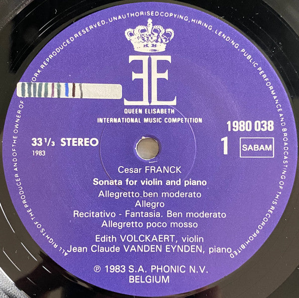 Albert Huybrechts, César Franck, Edith Volckaert, Jean-Claude Vanden Eynden : Sonatas For Violin And Piano (LP, Album)