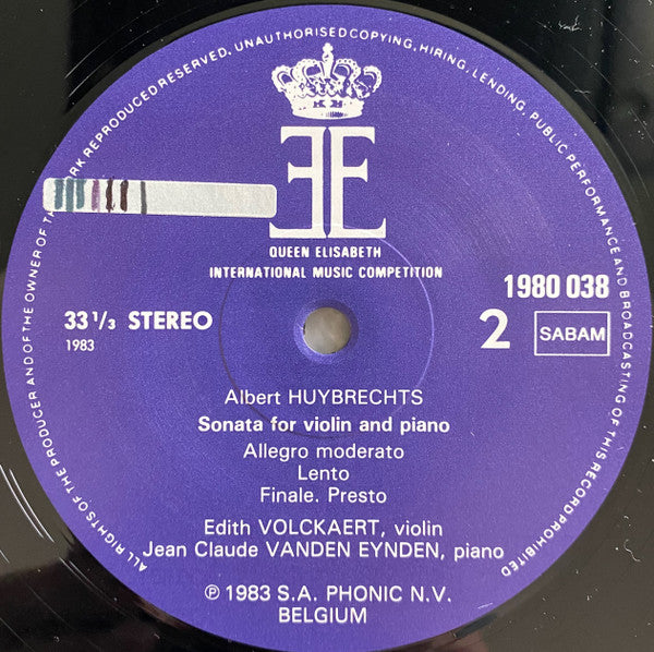 Albert Huybrechts, César Franck, Edith Volckaert, Jean-Claude Vanden Eynden : Sonatas For Violin And Piano (LP, Album)