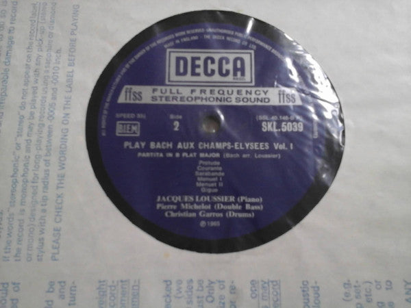 Jacques Loussier / Christian Garros / Pierre Michelot : Play Bach Aux Champs-Élysées Vol. 1 (LP, Album)