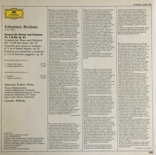 Johannes Brahms, Maurizio Pollini · Claudio Abbado - Wiener Philharmoniker · Wiener Philharmoniker : Klavierkonzert = Piano Concerto No.2 (LP)