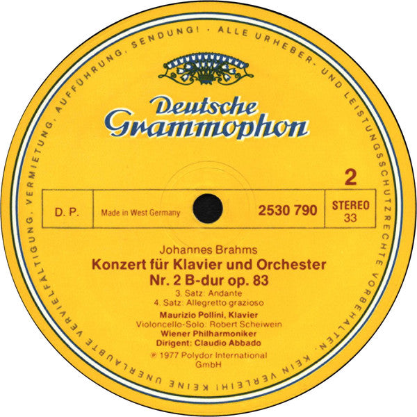 Johannes Brahms, Maurizio Pollini · Claudio Abbado - Wiener Philharmoniker · Wiener Philharmoniker : Klavierkonzert = Piano Concerto No.2 (LP)