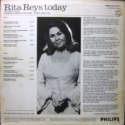 Rita Reys : Today (Recorded In London) (LP, Album)