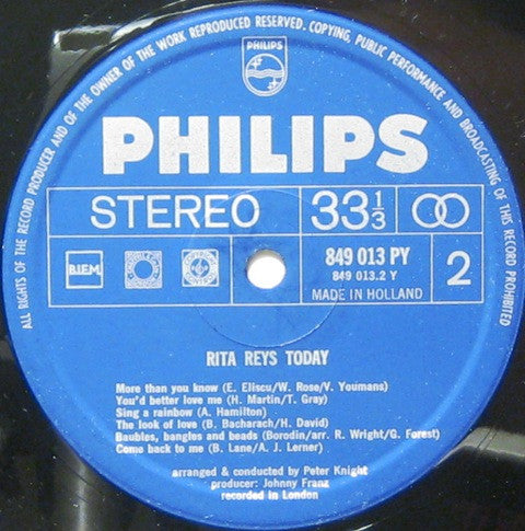 Rita Reys : Today (Recorded In London) (LP, Album)