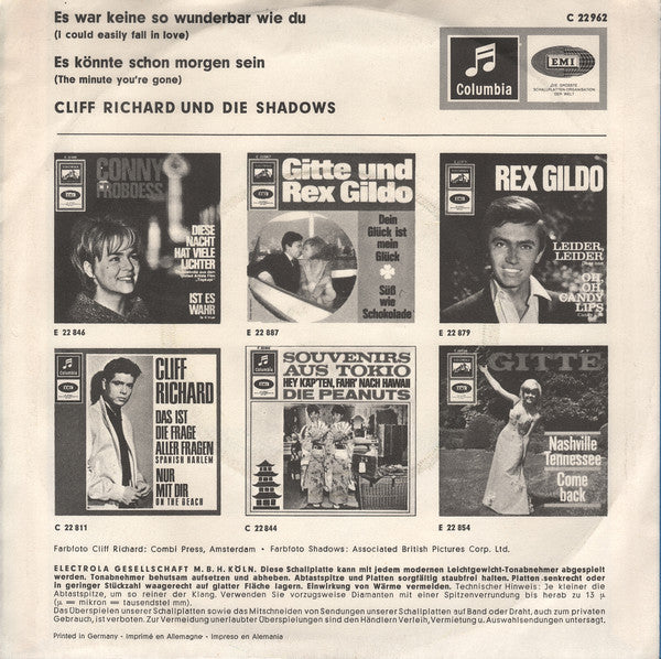 Cliff Richard & The Shadows : Es War Keine So Wunderbar Wie Du / Es Könnte Schon Morgen Sein (7", Single)