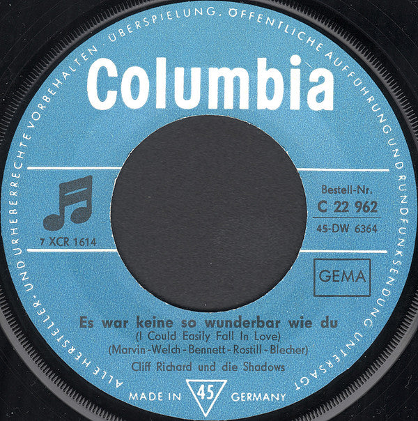 Cliff Richard & The Shadows : Es War Keine So Wunderbar Wie Du / Es Könnte Schon Morgen Sein (7", Single)
